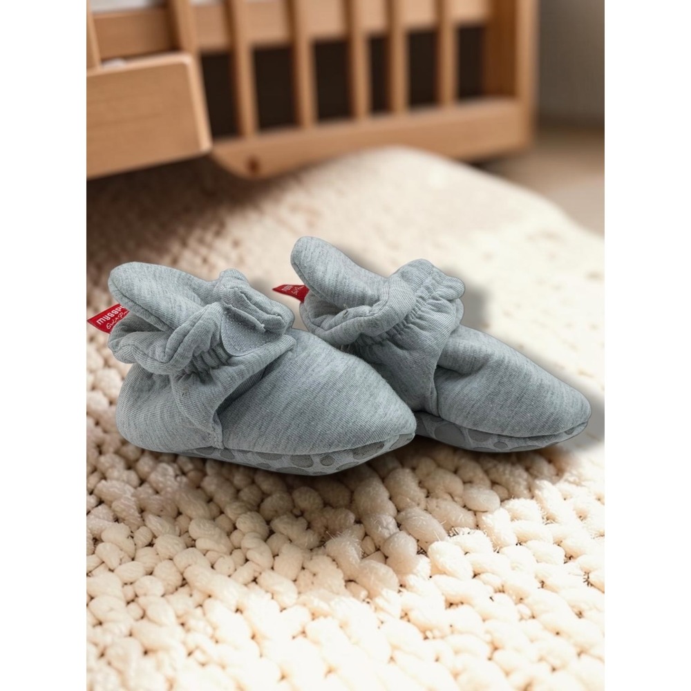 Myggpp Cozie Cotton Blend Gripper Sole Stay-On Baby Booties Grey 6-12M